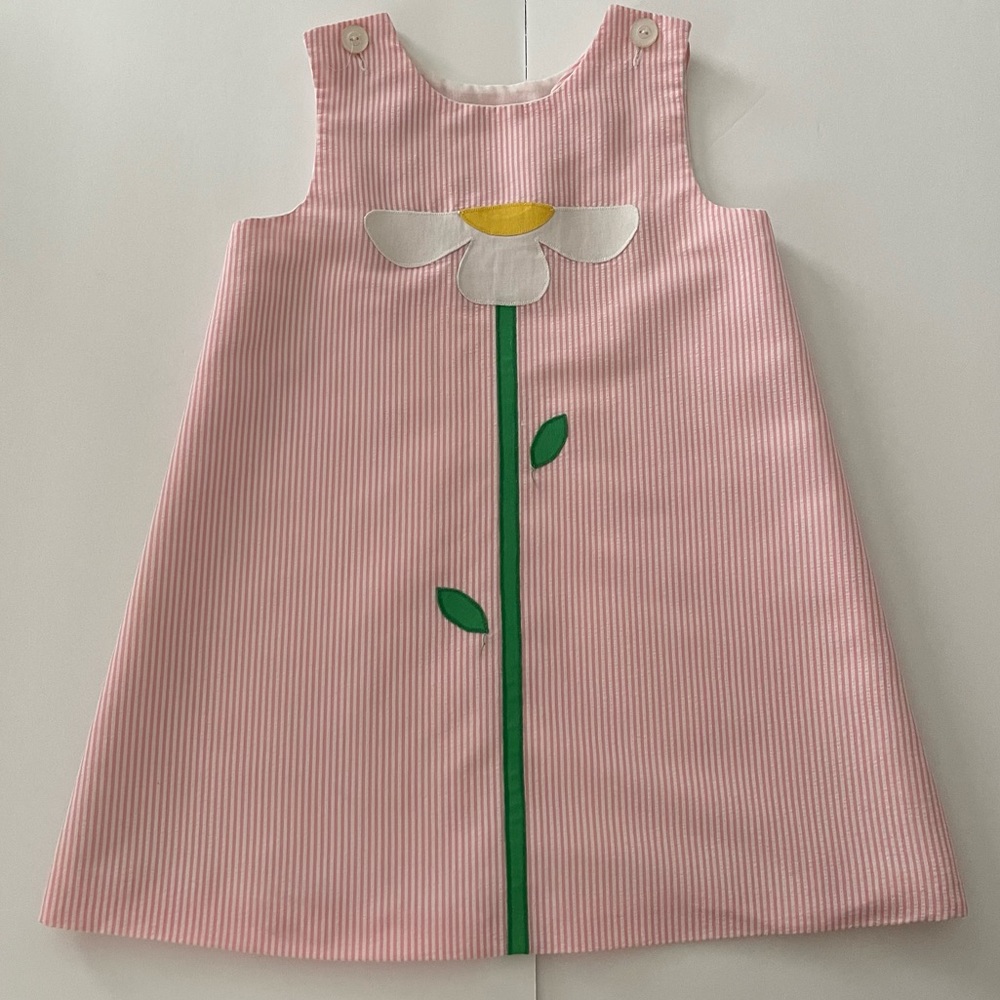 Girls Fischel Light Pink Seersucker Flower Motif Shift Dress Sz 6
